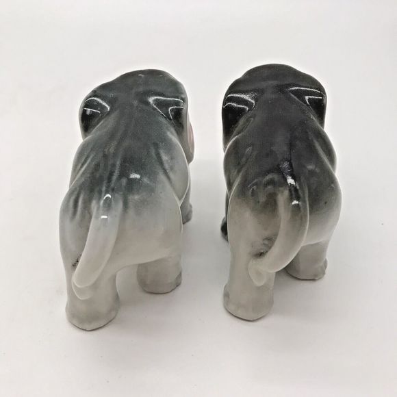 Vintage Pair (2) of Miniature Ceramic Gray & White Elephant Figurines Japan - Picture 5 of 8